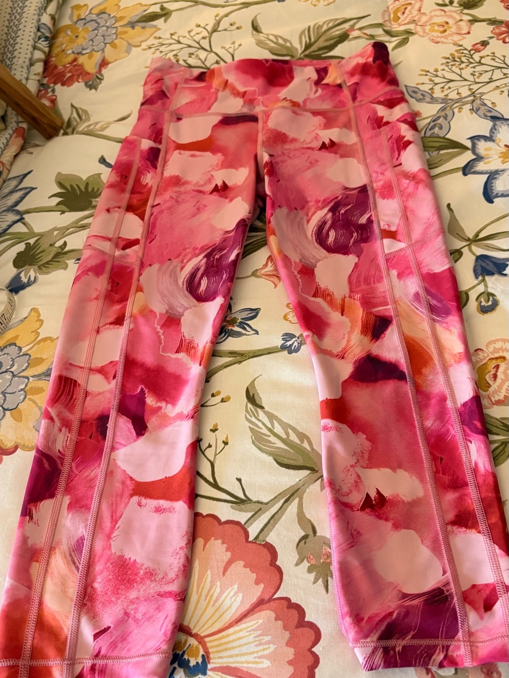 Athleta Pink Watercolor Capri Leggings